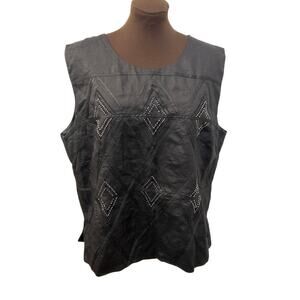La Rea Collection Women’s Sleeveless Black Linen Top Size XL Lagenlook Artsy